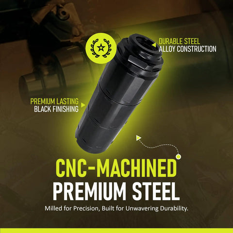 Beefy Heavy Duty CNC Machined 1/2x28 Threaded Enhancement Adapter With 3.8 Inch Precision Alignment Device in black finish
