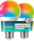 Matter Smart Light Bulbs Dual Band WiFi 6 2.4GHz And 5GHz, Lightning Fast Response, Compatible With Alexa Apple HomeKit Google Home And More, Easy Setup For Smarter Rooms And Cozy Ambience. Two RGB bulbs, 1100 lumens, E26 base.
