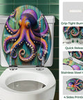 Octopus Toilet Seat Elongated Resin for Coastal Bathroom with colorful design, grip-tight bumpers, and stainless steel hinges.