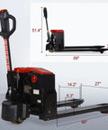Heavy Duty 4400 Lb Electric Pallet Jack Truck With 48 By 27 Inch Forks, built with ergonomic handle and dimensions outlined.