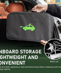 Heavy Duty Waterproof Oxford EV Charger Bag Stores All Your Cables And Guns Securely Includes A Comfy Grip Handle Universal Fit Keeps Your Rig Slick And Zero Sweat in hand near car interior.