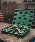 Sheet Metal Repair Tool Kit With Ergonomic Grips For Auto Body Dent Removal And Panel Beating Portable Hand Tools For Hobbyists And Pros Alike Durable Non Slip Hammer Set For Dings And Creases, green case open