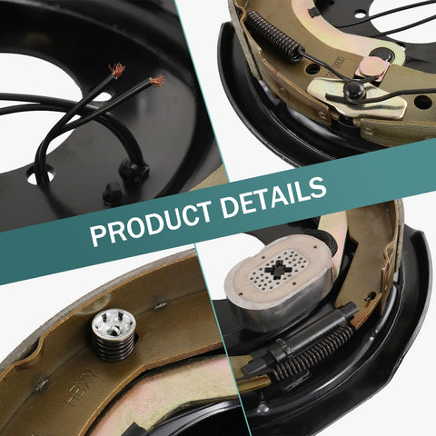 12x2 inch electric trailer brake assembly showing brake shoes, wiring, and mounting hardware (Amazon brand).