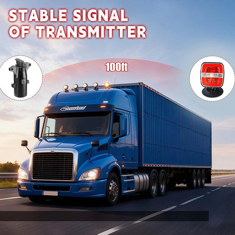 DEJ wireless trailer lights two-pack with magnetic mounts; rechargeable, waterproof tail lights for trailers and trucks