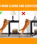 Comparison of dog standing against table with and without Non Slip Furniture Pads For Hardwood Floors Or Rugs, Heavy Duty Grip Leg Protectors