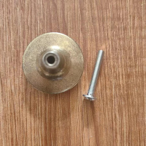Back view of Antique Brass Rose Flower Cabinet Knobs with screw, for Dresser Vanity Nightstand Cupboard Wardrobe.