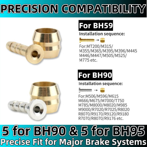 10 Pack Bicycle Hydraulic Disc Brake Olive and Barb Insert Kit for BH90 and BH95 Hoses, featuring brass parts for BH59 and BH90.