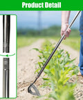 All Steel Hardened Hollow Hoe Workhorse With 55 Inch Adjustable Handle For Heavy Duty Weeding Scuffle Hula Hoe in use in a field