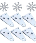 Heavy Lifting Iron Barn Door Hinges 6 Piece Set With Extended T Bracket Knockout Drywall Coverage including six slick silver hinges.