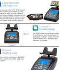 MS40 Bill And Coin Counting Scale For Fast Cash Drawer Counts And Currency Weighing Machine That Totals Value And Quantity Counts Bills Coins Rolls Bags And Bundles In Minutes showing display and buttons