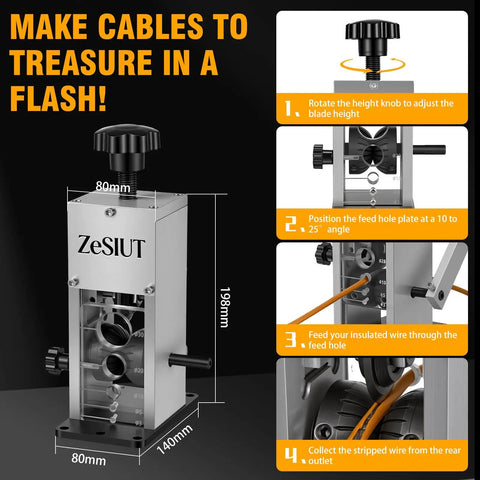 Heavy Duty Wire Stripper Machine With Hand Crank Or Drill Power Strips 0.12 To 1.18 Inch Copper Wire And 3 To 30 Mm Scrap Cables DIY Cable Tool