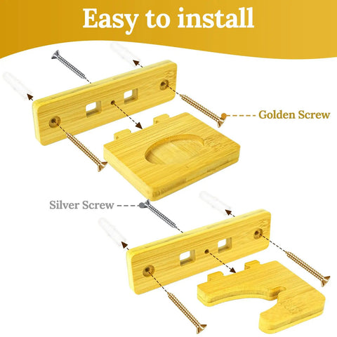 Tilting Vertical Wall Mount For Katana And Swords Bamboo Display Rack showing installation with golden and silver screws