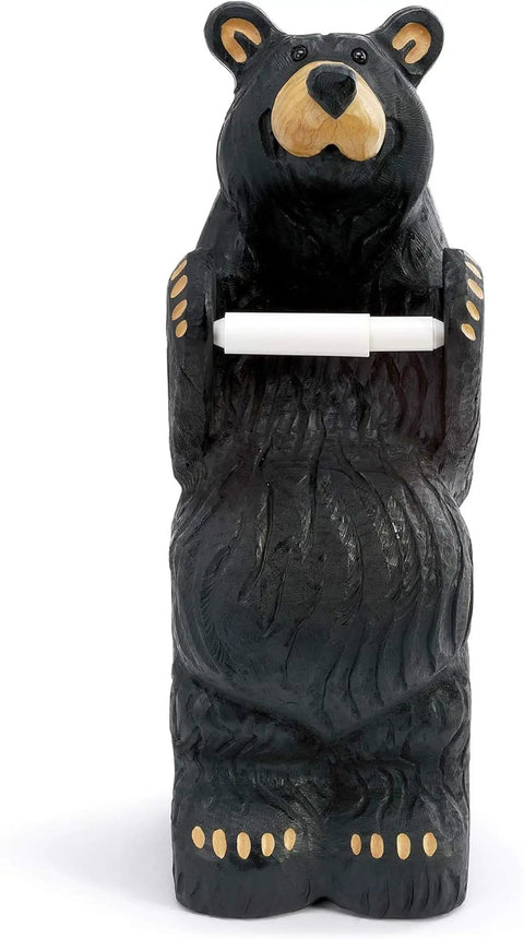 Little Johnny Bear Toilet Paper Holder From Bearfoots Collection By Jeff Fleming Midnight Black Resin Stone Decor, front view