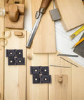 Vintage Bronze Gate Hinges Set, 10 Pcs, Tough As Nails Heavy Duty Folding Door Hinges 54x47mm; shown with woodworking tools.