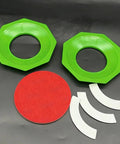 Straight Up Top Tier Bowling Ball Sanding Pad Holder Two Pack Ergonomic Polymer Stand, featuring green sanders and red pads.
