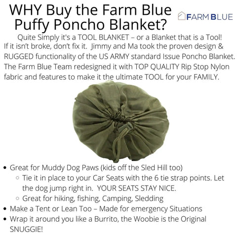 Olive Drab Green Army Style Camping Blanket With Poncho Liner Lightweight Yet Durable Woobie Blanket packed