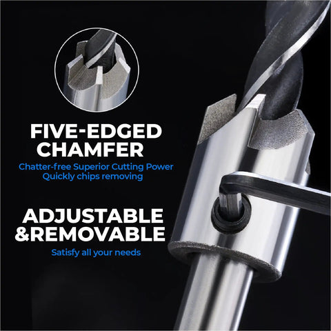 7 Piece Countersink Drill Bits Set For Woodworking High Carbon Steel Carpenter Bits With Chamfering Pedestals And 1 Free Hex Key Wrench Included Pro Grade Heavy Duty Ideal For Cabinet Making Furniture Building And DIY Projects