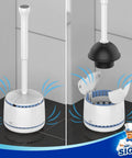 Heavy Duty Toilet Plunger With Holder, Ergonomic Handle, No Nonsense Space Saving Bathroom Setup, Ventilated Holder, White Finish