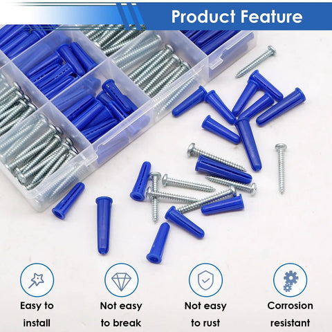 182 Piece Concrete Anchors And Screws Kit With 90 Wall Anchors 90 Masonry Screws And 2 Drill Bits For Brick Concrete And Masonry Mounting