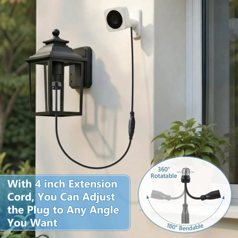 3 Outlet Light Socket Adapter For E26 E27 Bulbs To Extend Power Outdoors in use on outdoor wall with extension cord visible