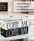 Rustic Wood Coffee Bar Organizer For Countertop With K Cup Holder And Pod Storage, white and black wood, on kitchen counter.