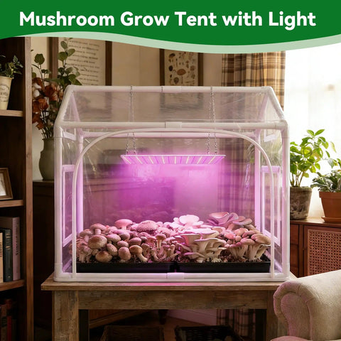 Indoor Mini Greenhouse With Grow Lights And Timer For Seed Starting, Three Light Color Modes, Thickened PVC Tent, growing mushrooms