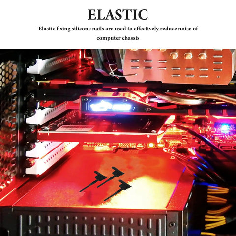 30 Count Durable Silicone Fan Mount Screws For Computer Cases in a PC chassis, showcasing soft silicone screws reducing noise.