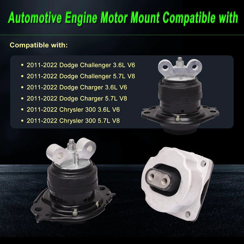 Set Of 3 Engine Motor Mounts For 2011 2022 Dodge Charger Challenger And Chrysler 300 3.6L V6 5.7L V8 Replacement Drop In Direct Fit OE 5090140AG