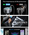 90W USB C Car Charger With 45W Coiled Cable For IPhone 17 16 15 Pro Max And IPhone 17E 16 15 Pro Max Plus Air Galaxy S26 Ultra And Android The Ultimate In Car Fast Charging with SR protection, showcasing dual USB ports and coil cable.