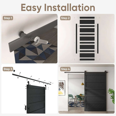Easy installation steps for 48 By 84 Inch Sliding Barn Door Kit With Wave Shape Panel And Hardware Included Solid Wood With MDF And PVC.