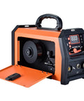 Dual Voltage 160A MIG Welder 110V 220V 4 In 1 Welding Machine with open compartment showing wire spool