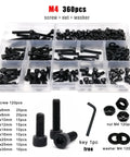 Hex Socket Cap Head Screws and Nuts Kit in Black Grade 12.9 Steel DIN912 M1.6 To M8 Includes Driver Bits Boxed Set with 1200 M1.6 Screws 400 M2 400 M2.5 400 M3 Nuts and Washers Heavy Duty DIY Garage Projects, M4 assortment