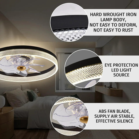 Low Profile Flush Mount Ceiling Fan With Light And Remote Control, 20 Inch DC Quiet 6 Speed, Eye Protection LED, Black