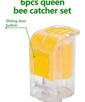 Six Piece Queen Bee Catcher Cage Set with sliding door button for beekeeping with one handed use.