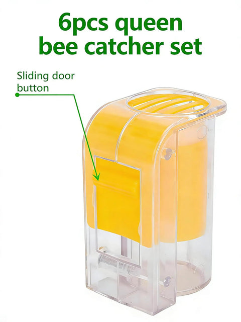 Six Piece Queen Bee Catcher Cage Set with sliding door button for beekeeping with one handed use.