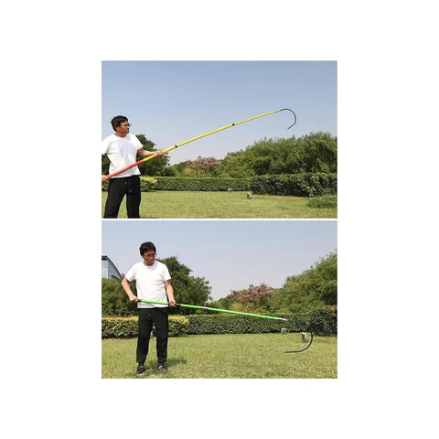 Insulated Handle Rescue Hook For Electric Work Anti Electrocution Safety Pulling Pole 4 Meters 13 Feet Yellow in use outdoors