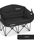 Two Person Camping Chair Oversized and Comfortable Heavy Duty 660 Lb Capacity Portable Folding Two Seat Couch Black with cup holders