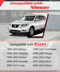Nissan SUV with compatibility list for models like Altima, Maxima, Sentra, including years, showcasing 100Pcs Push Type Retainer Bumper Clips.