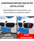 BMW Front Grille Insert Trims Snap On Mesh Grille Strips For 2013 To 2019 F30 F35 3 Series 11 Beam And 8 Beam Grilles Easy Install Dope Look Decorative Accessories before and after installation comparison