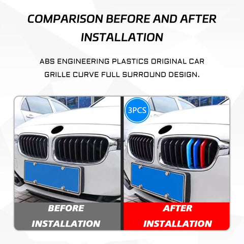 BMW Front Grille Insert Trims Snap On Mesh Grille Strips For 2013 To 2019 F30 F35 3 Series 11 Beam And 8 Beam Grilles Easy Install Dope Look Decorative Accessories before and after installation comparison