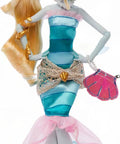Dawn Of The Dance Lagoona Blue Reproduction Doll Prepped For A Ripper Party Sea Blue Gown With Pink Accents, poseable figure.