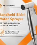 Versatile Handheld Bidet Sprayer Kit With Stainless Steel Attachment featured against white and orange background