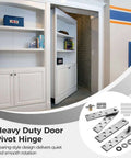 Image of 2 Pack Beefy Heavy Duty Pivot Hinges With Bearing Style Hidden Hardware For Murphy Bookshelf Doors displayed with open hidden door.