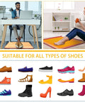 Cozy Foot Warmer Heated Floor Mat with 110V PVC design, under-desk use and compatible with all shoe types, office setup shown.