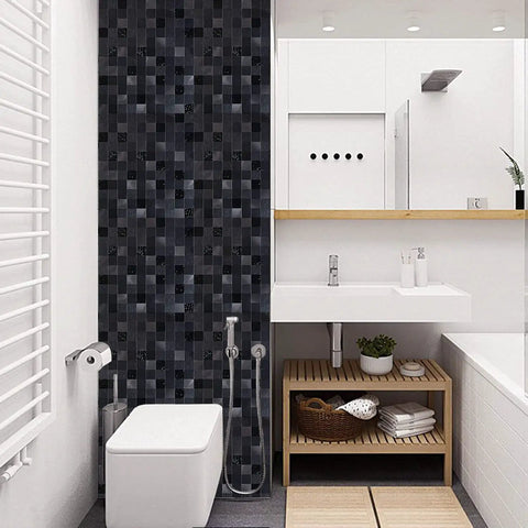 Modern bathroom with Peel And Stick Copper Metal Mosaic Backsplash For Kitchen, Self Adhesive Aluminum Panels With 3D Texture wall.