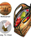 Desert Landscape Cactus Themed Insulated Lunch Bag Go To Lunch Tote For Work Or Picnic with fruit, waterproof and easy to clean
