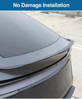 Slick Rear Trunk Spoiler For Tesla Model Y Juniper 2025 2026 Quick Bolt Install, showing no-damage installation on rear trunk.