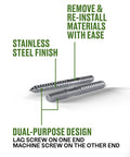 Stainless Steel Hanger Bolts 1/4 20 X 2 1/2 In Double Threaded Wood Metal Fasteners Heavy Duty Drop Dead Solid Ceiling Mount Hardware 25 Pack, showcasing dual-purpose design.