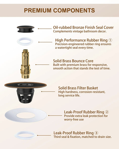 Bathroom Sink Stopper Pop Up Drain Plug With Detachable Hair Catcher Anti Clogging Design Fits 1.1 To 1.77 Inch Drains components