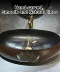 Oval Ceramic Vessel Sink for Bathroom Vanity, Retro Art Countertop Sink Bowl with Faucet, Small and Elegant Vanity Sinks for Home or Balcony (Small) with hand-carved detail.